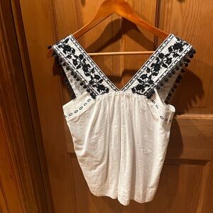 J. Crew White Blouse with Black Embroidery